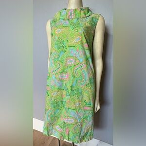 VTG 60’s Mod Neon Paisley Knee Length Dress Sleeveless Fold Over Neck Sz M MCM
